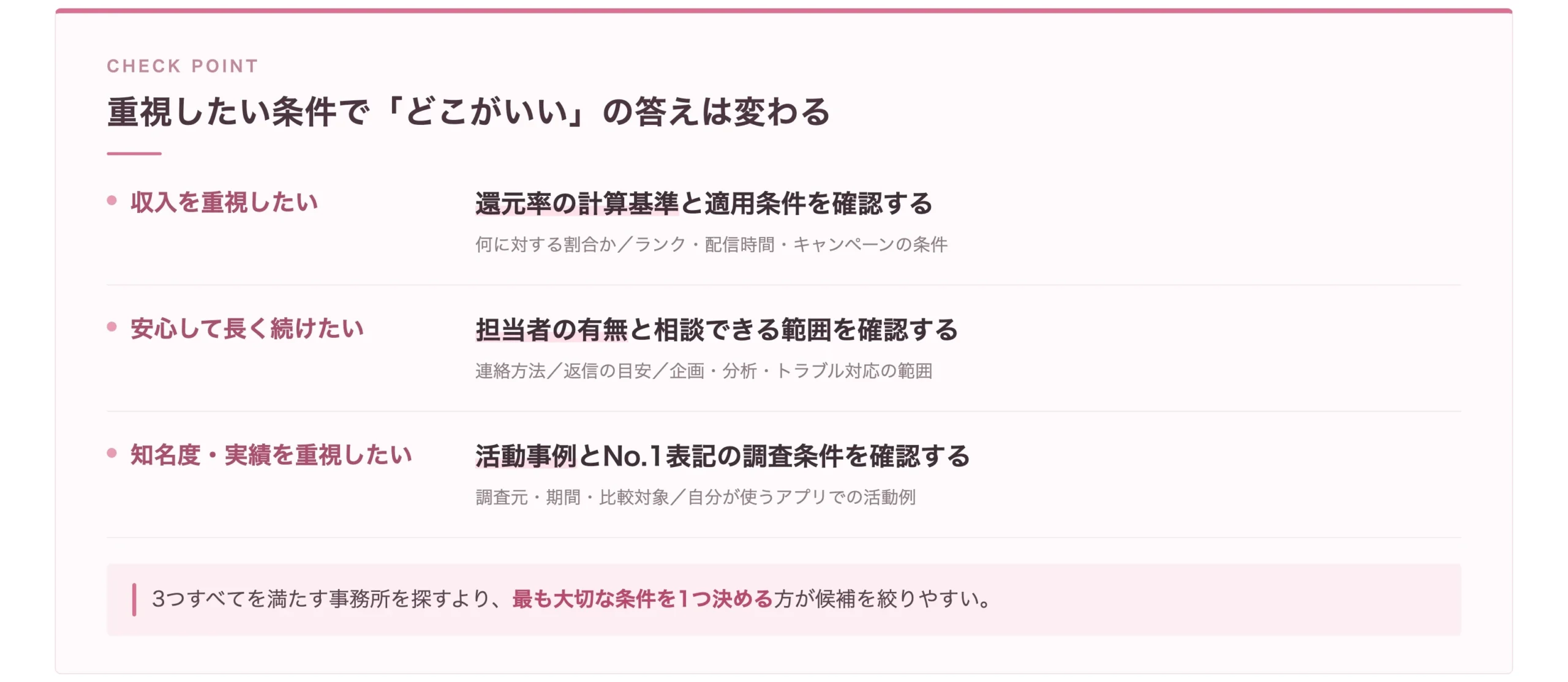 ライバー事務所を選ぶ際に確認したい5つのポイント
